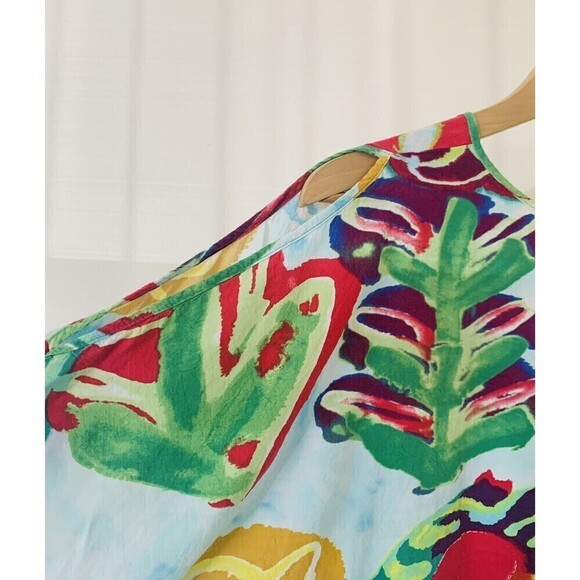 VTG Jams World Abstract Watercolor Big Floral Cut Out Shoulder Shift Dress XS - Picture 4 of 5